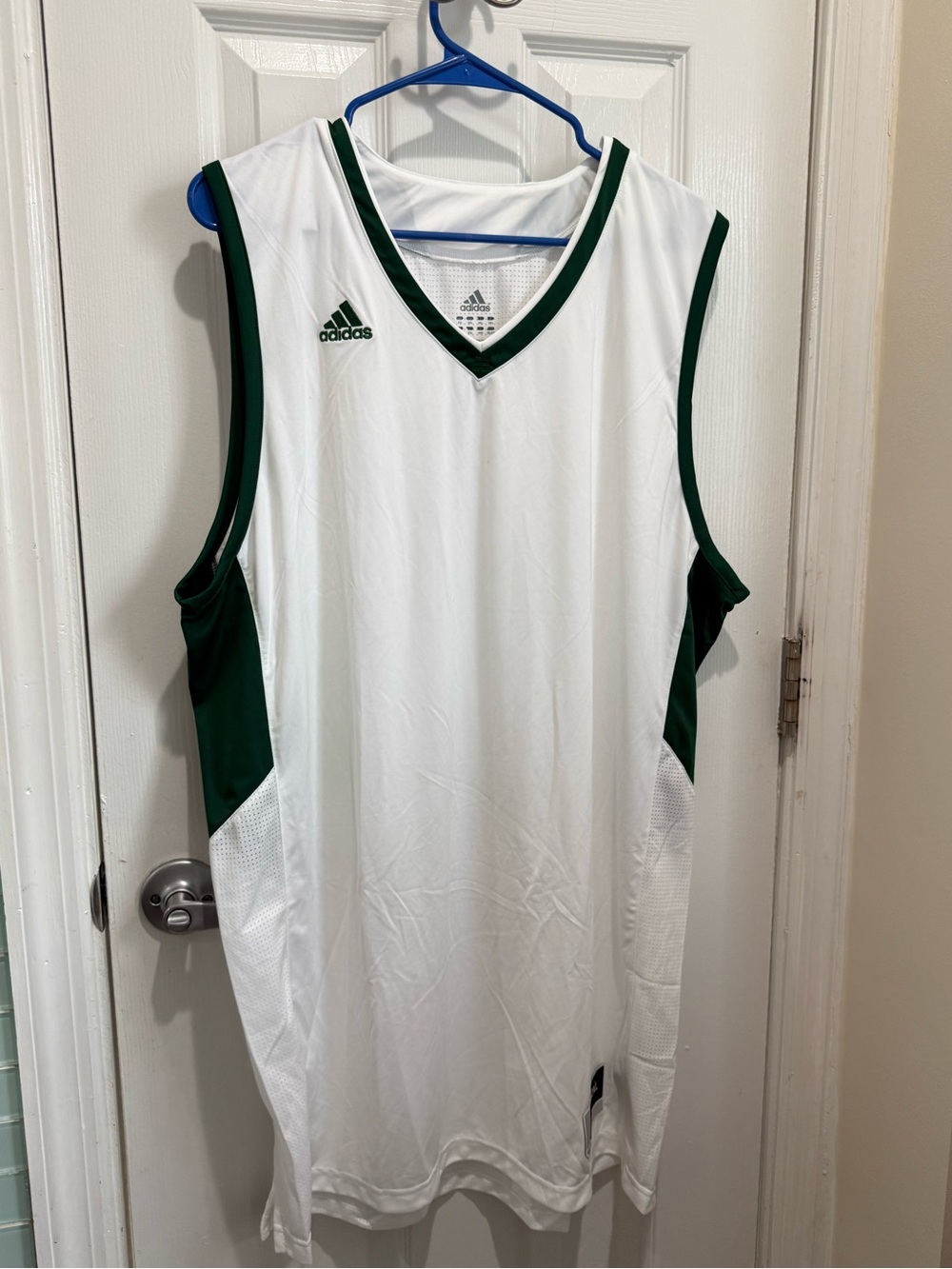 adidas White Tank Top with Green Trim basketball tank 2xl men’s gym wear